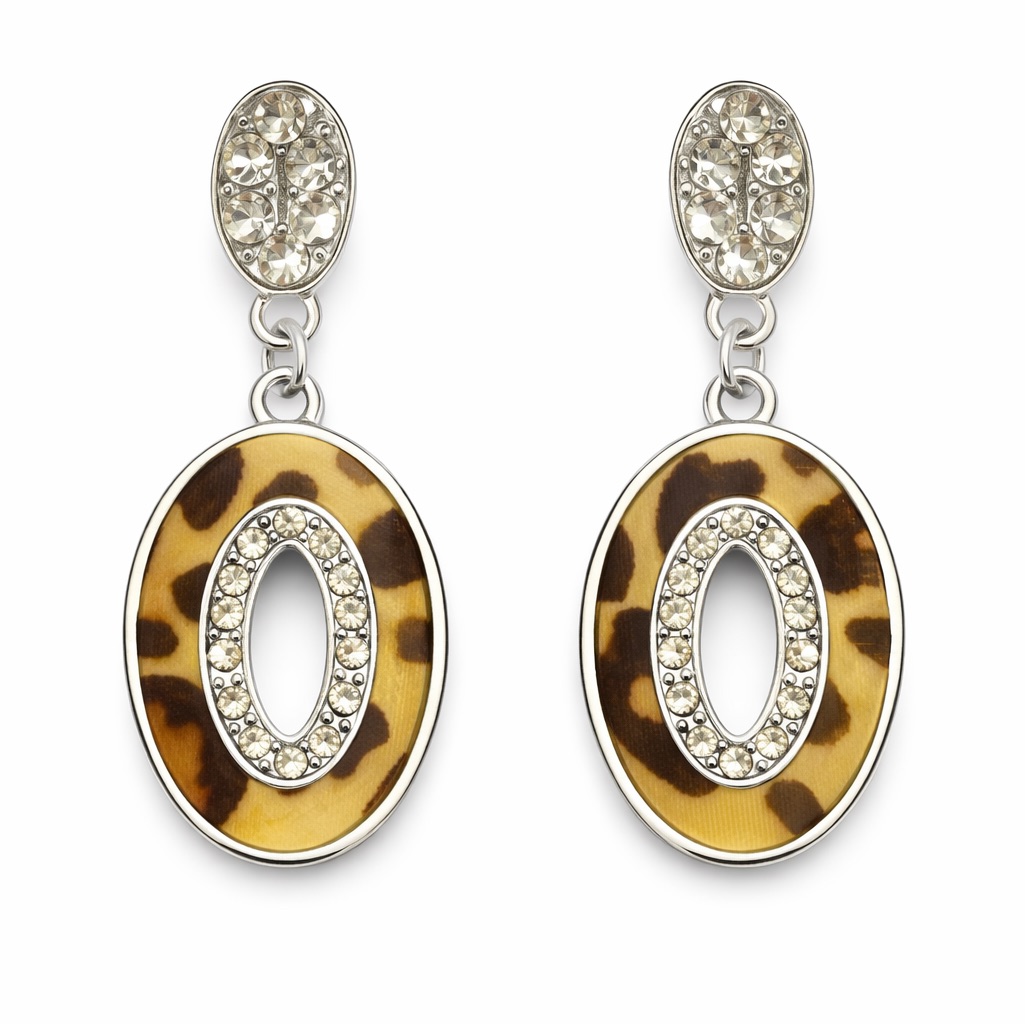 Tuckernuck Leopard Print Oval Drop Earrings With Crystal Accents
